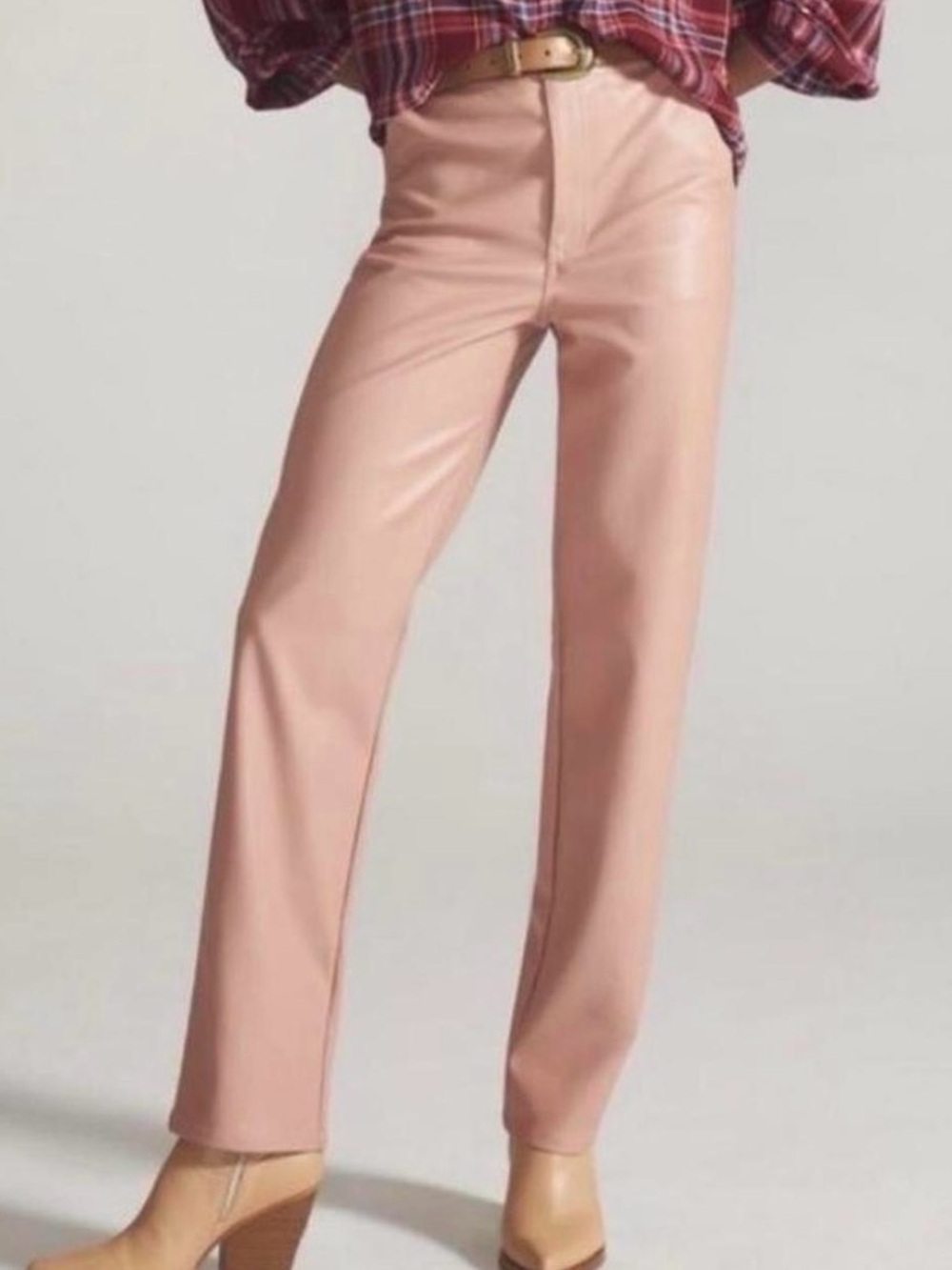 Anthropologie Blush Pink Straight-Leg Faux Leather Pants
